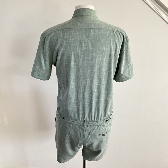 ROMPERJACK Romper Men Green Button Up Short Sleeve Preppy Stretch Cotton XL - Picture 2 of 10